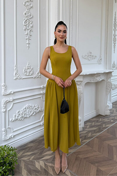 Sindimoda Yıldız Kalın Askılı Midi Elbise 1112