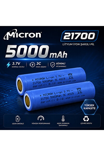LENAOKSAN 21700 Li-ion 5000mAh 3.7V 3C Şarjlı Pil (2 Adet)