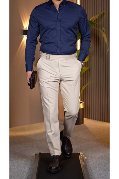 Terzi Ayhan Classics Pilesiz Tokalı Pantalon Kemik