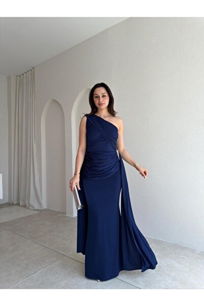 Mooi Butik Mari̇nel Maxi Dress 8936 - Navy Blue