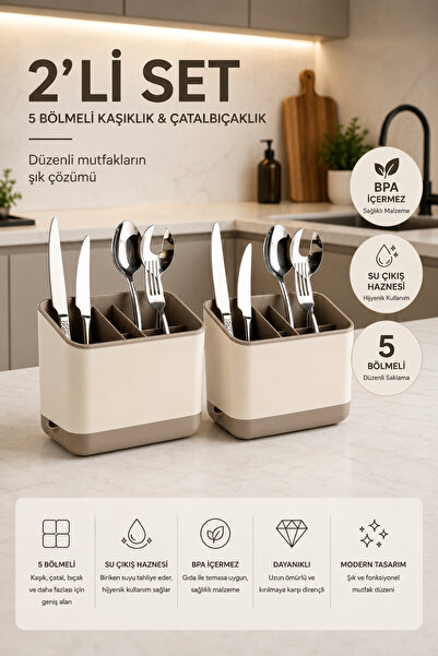 Stile Cucina Countertop Spoon Fork Knife Drying Rack with 2 Practical Compart...