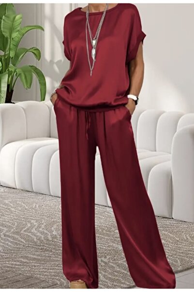 By Kul Design Set de damă din satin cu decolteu tip crew