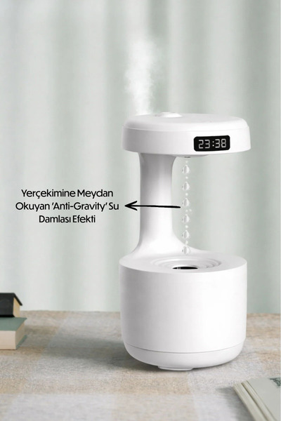 Divex Ultrasonic Anti Gravity Air Humidifier Aromatherapy Device with Raindrop and Led Clock Display