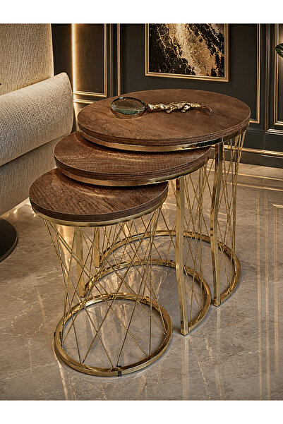 SEDAŞ LIVING UNITS Modern Gold Zigon Sehpa 3’lü Lake Nikelaj Kaplama Lüx Sehp...