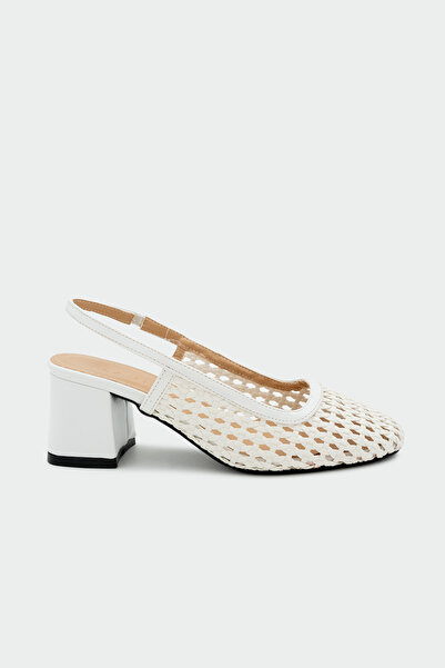 LAMİNTA Burry Knitted Detailed Women's Thick White Heeled Shoes