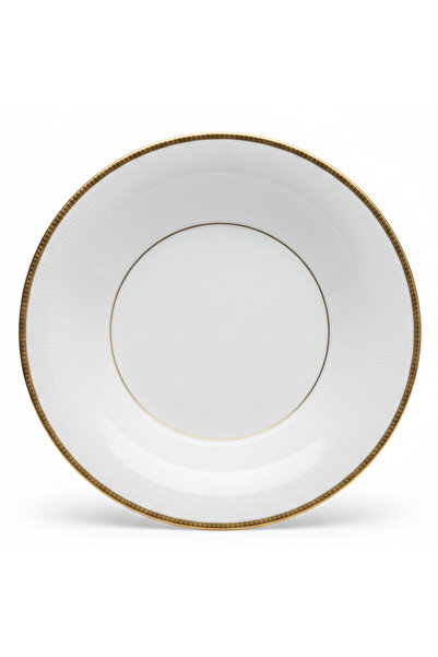 Ascot White Porcelain Soup Plate with Gold Rim — 9 Inch