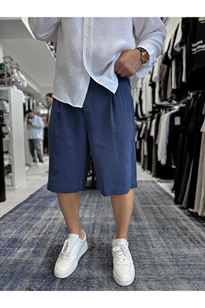 BYBASICMAN Navy Blue Washed Tencel Fabric Shorts Tw-1082