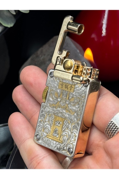 NikaŞ 708 model Kurmalı Mekanik Çakmak - Çin Ejderhası Kabartmalı Gold/Gümüş