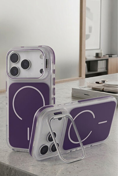 Iphone 17 Pro Max Compatible Metal Camera Stand MagSafe Featured Matte Lims Color Metal Key Premium Cover