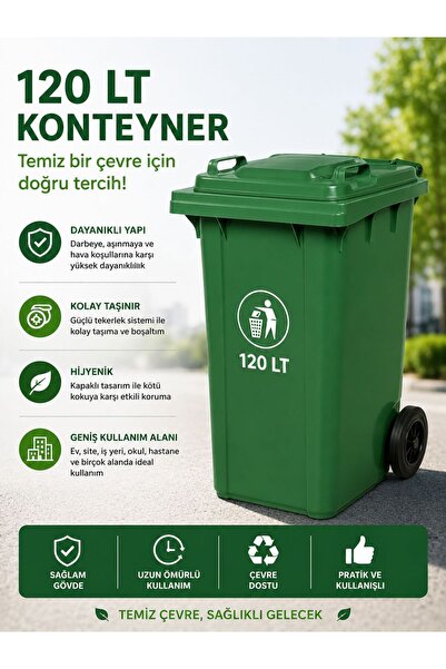 Saka Ambalaj 120 lt. TEKERLEKLİ ÇÖP KONTEYNERI KALIN KALİTELİ
