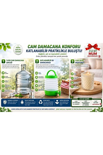NEXVORİA 2 Litre Cam Damacana Sürahi / Katlana Bilir Su Damacanası /Lavanta K...