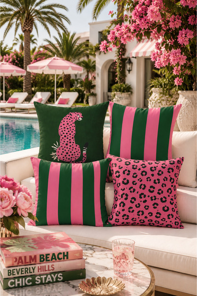 stellahomes Pembe Leopar Desenli Dekoratif Yastık Kılıfı 4’lü Set Modern Trop...