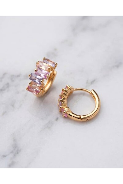 Portakal Esintisi Roselique Pastel Baguette Stone Minimal Hoop Steel Xuping E...