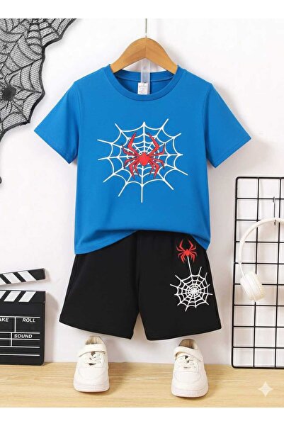 NC Nicee Clothes Summer Children's T-Shirt Shorts Unisex (Spider Web Print)