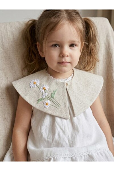 PARK BEBE Baby Girl and Child Linen Embroidered Baby Collar Handcrafted Custo...