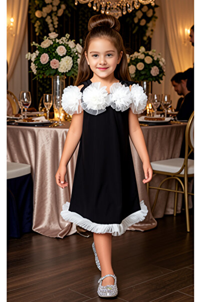 By Piera Girl's Cotton Combed Cotton Rose Detailed Dress 67254