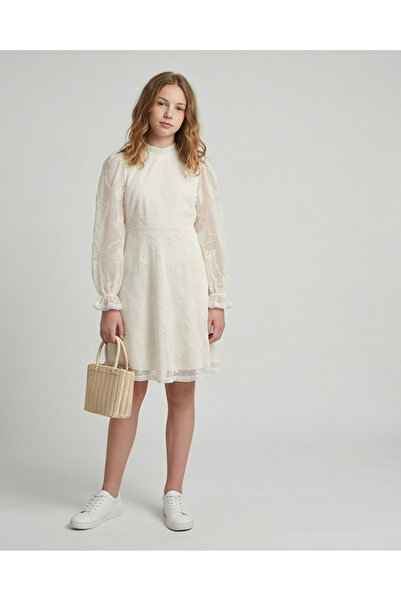 REDTAG Senior Girls Beige Embroidered Dress