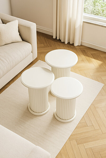 EFLORA DESIGN Premium Luxury Bohem Sehpa 3’lü Zigon Sehpa Seti Tamamen MDF Mo...