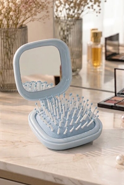 CAŞ DEKORASYON Blue Color Cherry Mirror Hair Brush Comb