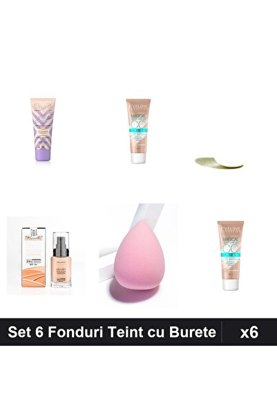 Eveline Set 6 Fonduri Teint & TLM, Nuante Bej Crem, Include 2 Burete Makeup