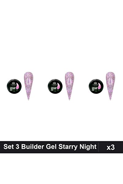 global fashion Set 3 Builder Gel Starry Night Nr.02 15g, Constructie Unghii U...