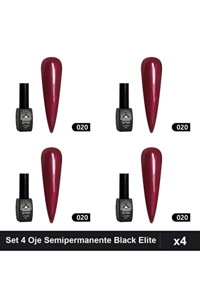global fashion Set 4 Oje Semipermanente Black Elite 8ml, Manichiura UV/LED, N...