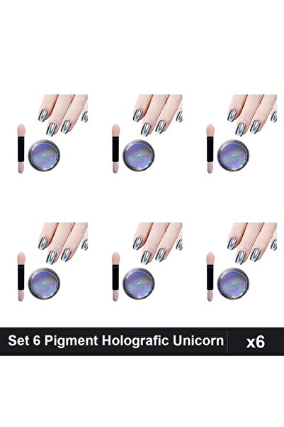 NAİLS Set 6 Pigment Holografic Unicorn Manichiură, Efect Irizat Profesional