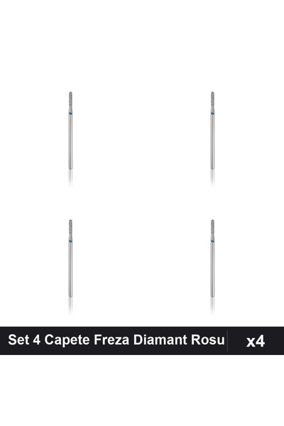 NAİLS Set 4 Capete Freza Diamant NBC, Cilindru Rotund Rosu, Duritate Medie, M...