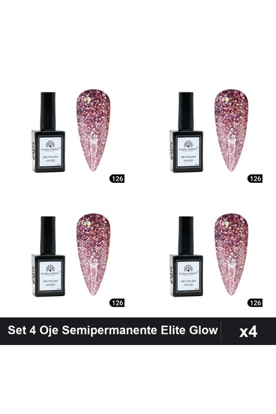 global fashion Set 4 Oje Semipermanente Gel Polish Elite Glow 15ml, Manichiur...