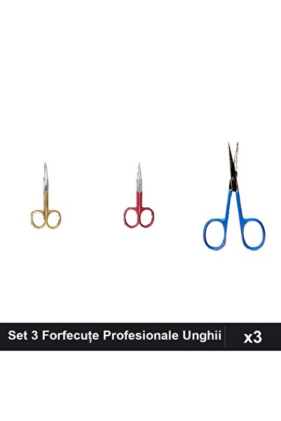 One Group Set 3 Forfecuțe Profesionale Unghii și Cuticule, Aurie și Roșie, Ma...