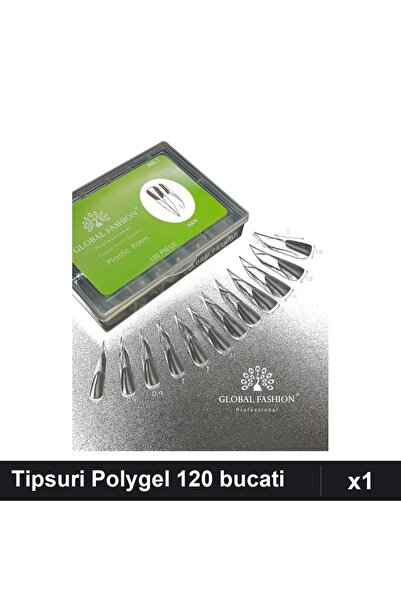 global fashion Tipsuri Reutilizabile Polygel 120 buc, Forma Edge Nr. 01v, Ext...