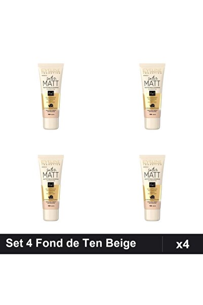 Eveline Set 4 Fonduri de Ten Satin Matt 104 Beige 30ml, Machiaj Matifiant