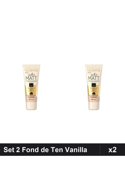 Eveline Set 2 Fonduri de Ten Satin Matt 102 Vanilla 30ml, Matifiant