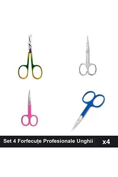 One Group Set 4 Forfecuțe Profesionale Unghii și Cuticule, Argintiu Roz Albas...
