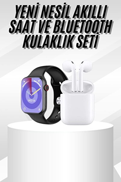 Genel Markalar Yeni Nesil Akıllı Saat Ve Kulaklık Seti Gümüş Kasa Zarif Tasar...