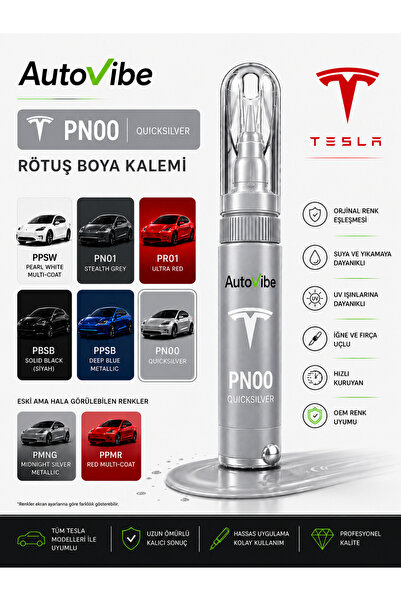 AutoVibe Tesla Rötuş Boya Kalemi PN00 Quicksilver 2’si 1 Arada