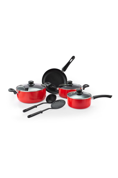 Perfect Kitchen COOKWARE SET 7PCS +2SOTED TURNER-RED&BLACK