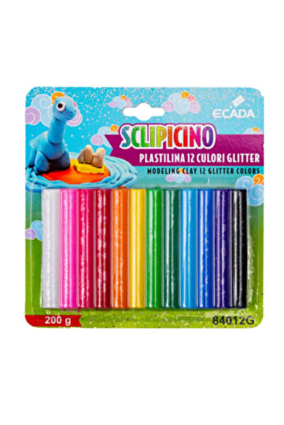 Ecada Plasticine cu 12 culori, cu sclipici 84012G