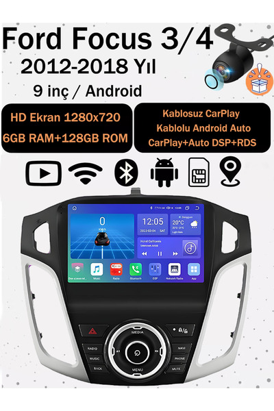 CONION Ford Focus 3/4 2012-2018 9 İnç 6GB Ram 128GB Rom Android Kablosuz Carp...