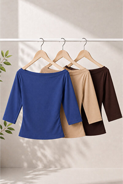 COMBİNE MİCHAİL Women's Daily Slim Basic 3-Piece Blouse