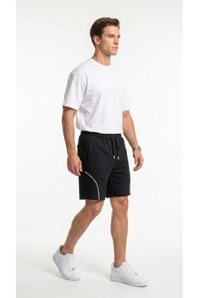BADESSA Men's Black Comfort Shorts with Ribbed Front Pockets and Zippered Back Pocket Detail