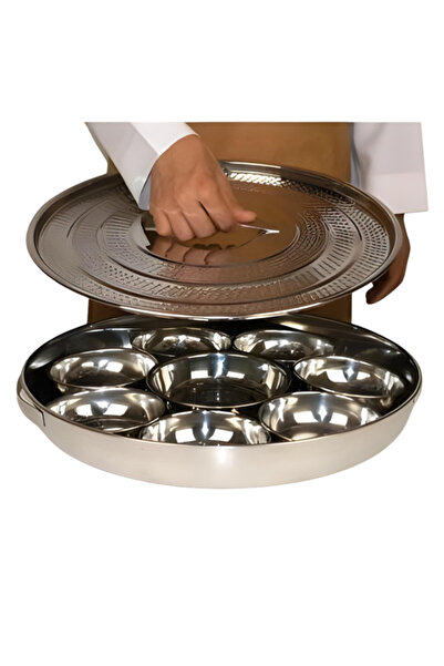 Generic Steel Indian 9 Piece Divided Breakfast Plate Set with Lid
