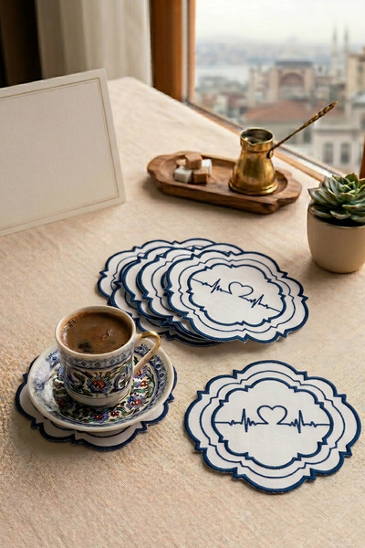 BaksLiving 6 قطع من مناديل تقديم الكوكتيل ذات الصفين باللون الأزرق الداكن الم...