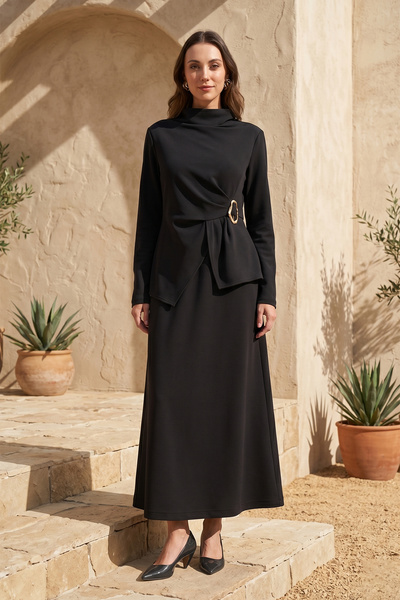 Nuss Degaje Collar Accessory Detail Skirt Suit 1080 Black