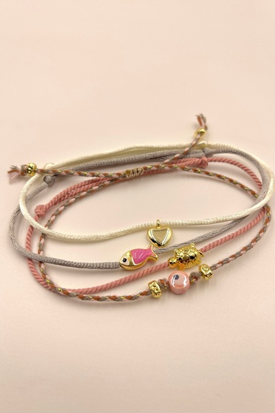 Concept HuBuTU 4 Piece Bohemian Series Pink Gray Anklet Set with Sea Beach Fi...