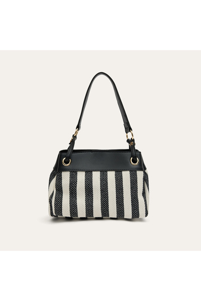 Mudo Women's Black Striped Shoulder Bag