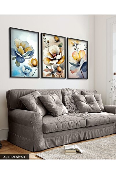 CeSht Watercolor Look Flowers 3 Piece Wooden Framed Painting Act