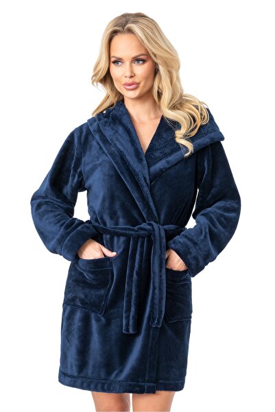 OEM Women's warm bathrobe with Hooded - 101 navy blue - XL/XXL