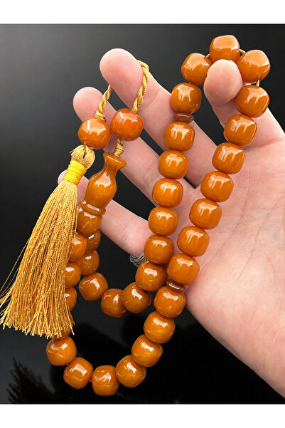 Cemhan Göksal Squeeze Amber Prayer Beads Large Size Yellow Moire 15X14 mm Fla...