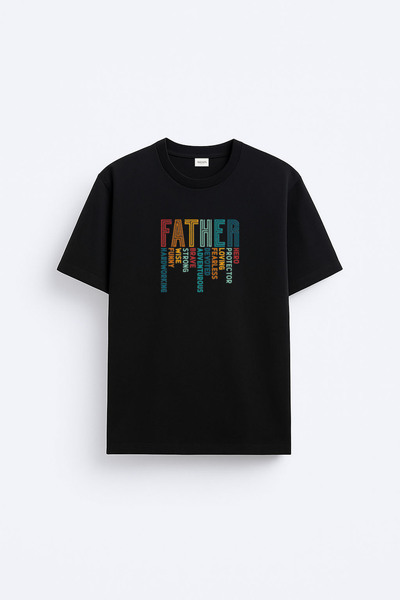 cesita Tricou negru din țesătură de bumbac imprimată Ziua Tatălui